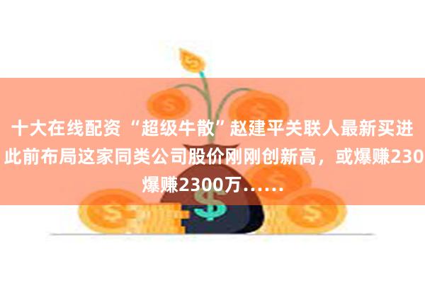 十大在线配资 “超级牛散”赵建平关联人最新买进这只股！此