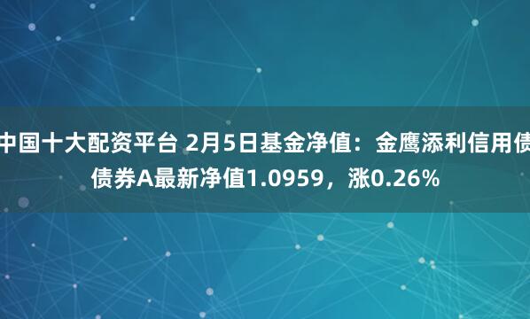 中国十大配资平台 2月5日基金净值：金鹰添利信用债债券A最新净值1.0959，涨0.26%