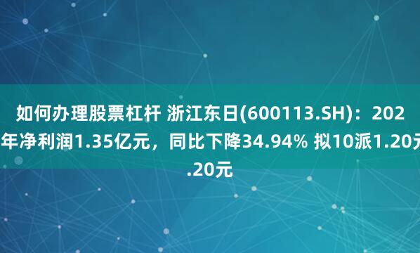 如何办理股票杠杆 浙江东日(600113.SH)：2024年净利润1.35亿元，同比下降34.94% 拟10派1.20元