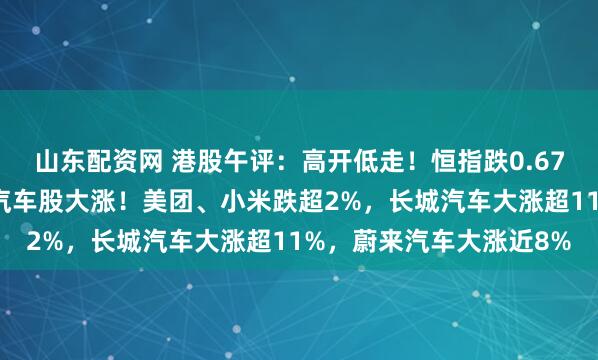 山东配资网 港股午评：高开低走！恒指跌0.67%，科技股普遍弱势，汽车股大涨！美团、小米跌超2%，长城汽车大涨超11%，蔚来汽车大涨近8%